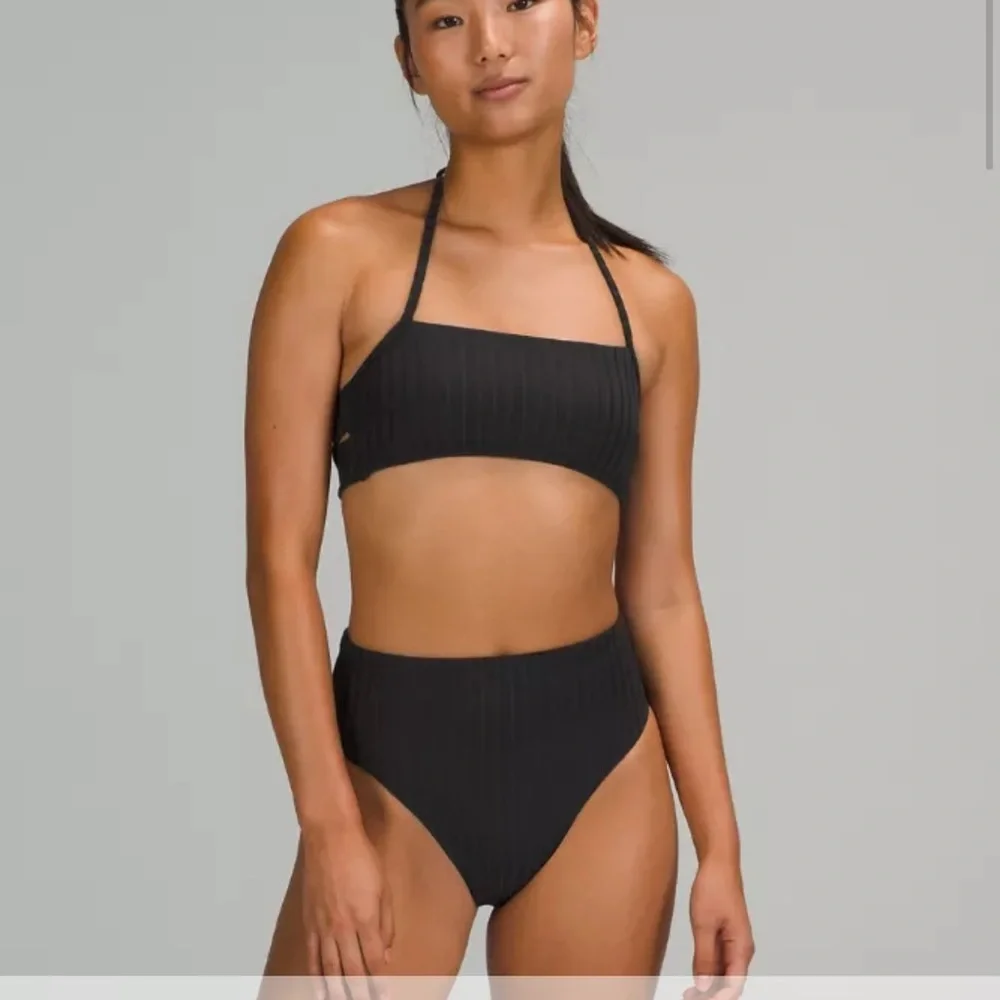 lululemon athletica High Waist Cross-Back Black Bikini Set 4 EUC